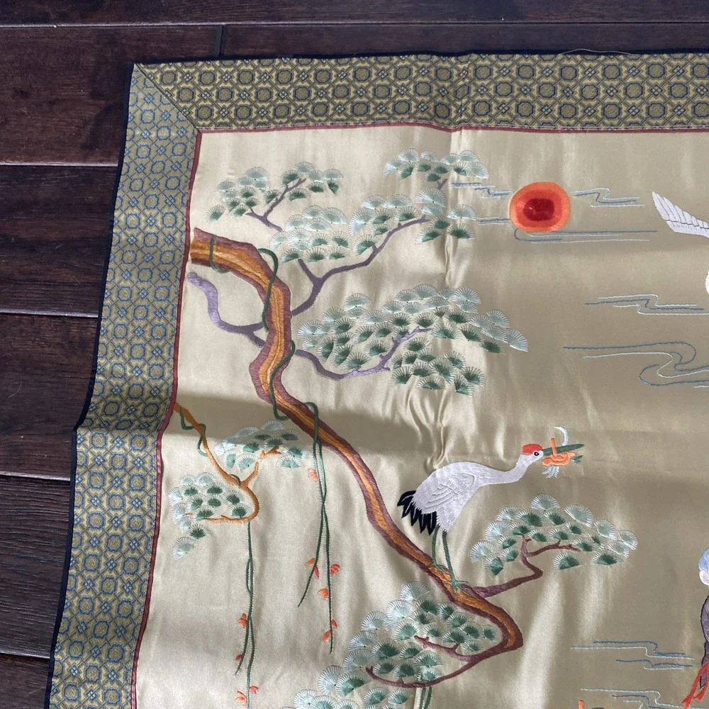 Vtg. Beijing Chinese Hand Embroidery Silk Floral Bird Tapestry Wall Art 43x25